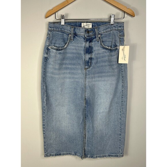 NWT Universal Thread Light Wash Denim Midi Skirt Front Slit Stretch NWT Sz 8 - Picture 2 of 12